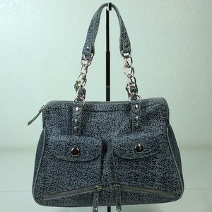Charlie Lapson Handbag Purse Satchel Blue Gray Leather w/Dustbag